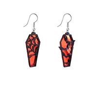 Halloween Coffin Mirror Asymmetric Hook Hoop Earrings Acrylic Bat Spider Web Horror Casket Dangle Drop Earring Punk Jewelry Gifts for Women Bff, Acrylic, No Gemstone