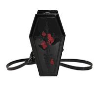 Halloween Coffin Purse, 8.7inch PU Leather Coffin Bag with Shoulder Strap, Spooky Gothic Purse, Coffin Shoulder Bag for Women (Style 1)