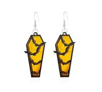 Halloween Coffin - Shaped Dangle Earrings with Bat Accents - Acrylic Horror Casket Design, Spooky Punk Jewelry for Women, Ideal for Halloween Parties & Festive Gifting(yellow)