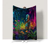 Halloween Colorful Throw Blanket Fantastic Dark Artistic Retro Travel Blankets Super Soft Warm For children teenagers adults and the elderly Double (150 x 200 CM)