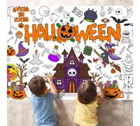 Halloween Coloring Poster Tablecloth - 51 x 30 Inch Giant DIY Paper Banner with Trick-or-Treat, Pumpkin, and Witch Designs - Fun Color-In Activity for Halloween Party, Classroom, or Home Decorations