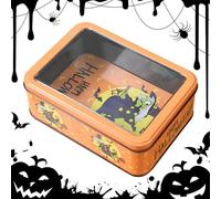 Halloween Cookie Box - Empty Metal Tins Box,Rectangle Metal Organizer, Rectangular Empty Cookie Tins Box, Festive Storage Box for Snack Holiday