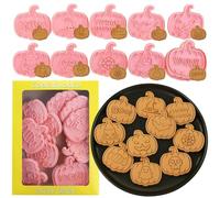 Halloween Cookie Cutter Set, 10 PCS 3D Pumpkin Cookie Stamps - Cat Face, Bat, Ghost, Witch Hat, Candy, Boo, Happy Halloween, Spider Web and More