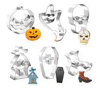Halloween Cookie Cutter Set,6 Pcs Stainless Steel Biscuit Cutters - Pumpkin,Skull,Ghost,Hunted House,Boots and Coffin Cookie Cutters for Halloween Party Decorations