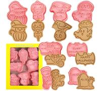 Halloween Cookie Cutter Set,8 Pieces Plastic Biscuit Cutters,Ghost, Monster, Pumpkin, Bat,Lollipop, Hand Reaching Out from Tombstone, Black Cat, Eagle,Skull, Happy Halloween Bat