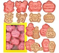 Halloween Cookie Cutter Set,8Pcs,Plastic Halloween Cookie Cutter Set - Witch, Ghost, Skull,Black Cat,Woodpecker, Tombstone, Pumpkins,for Kitchen Baking