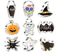 Halloween Cookie Cutter Set, 9 Pieces Stainless Steel Biscuit Cutters-Pumpkin,Bat,Ghost,Cat,Spider,Coffin,Skull,Gingerbread Man,Witch Hat