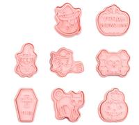 Halloween Cookie Cutter Set, GLADFRESIT 8Pcs Plastic Biscuit Cutters, Pumpkin, Ghost, Tombstone, Skull, Owl, Witch, Cat Baking Mold for DIY Cake Decoration