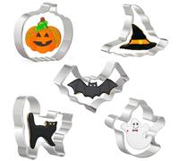 Halloween Cookie Cutter Set of 5, Biscuit Cookie Cutter Set, Pumpkin, Bat, Ghost, Witches Hat, Stainless Steel Cutter for Baking