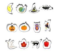 Halloween Cookie Cutters,12PCS Pumpkin Ghost Cat Bat Witch Hat Maple Leaf Shapes Stainless Steel Biscuit Cutters,Metal Molds Biscuit Cutter Set for Baking Cake Pastry (Silver B)