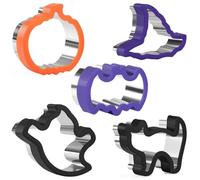 Halloween Cookie Cutters,5 Pieces Stainless Steel Biscuit Cutters with Comfort Grip,Sandwich Cutter Set for Baking-Pumpkin,Bat,Ghost,Cat,Wizard Hat