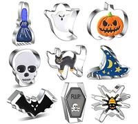 Halloween Cookie Cutters, 9 PCS Stainless Steel Halloween Biscuit Cutters, Pumpkin Bat Ghost Witch Shapes for Cookies, Cake, Fruit & Party Baking