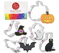 Halloween Cookie Cutters Premium 5-Pc. Set Made in USA by Ann Clark, Pumpkin, Ghost, Bat, Black Cat, Witch Hat