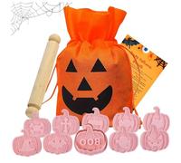 Halloween Cookie Cutters Set - 10pcs Spooky Pumpkin Designs Includes Witch Hat, Bat & More. Includes Bag & Small Rolling Pin | Halloween Cutters Perfect for Baking Fun