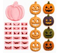 Halloween Cookie Cutters Set, 13 Pieces, Pumpkin Stamps with Replaceable Expressions, Plastic Baking Moulds