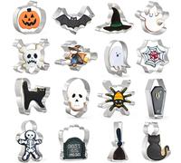 Halloween Cookie Cutters Set,16 Shapes Biscuit Cutters Halloween - Ghost, Bat, Pumpkin, Cat, Witch, Spider, Skull, Gingerbread Man, Etc. for Baking Stainless Steel