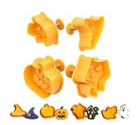 Halloween Cookie Cutters Set 4PCS 3D Plunger Stamp Pumpkin Ghost Witch Hat House Shapes for Biscuit Baking Fondant Moulding Chocolate Decorating and DIY Festival Party Treats