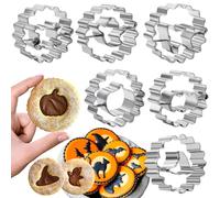 Halloween Cookie Cutters Set, 6 Pcs Mini Halloween Linzer Biscuit Cutters Set, Stainless Steel Metal Cookie Cutters Shapes - Pumpkin, Ghosts, Bat, Witch Hat for Holiday Baking
