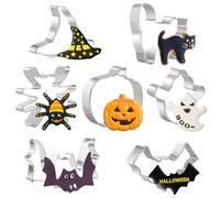 Halloween Cookie Cutters Set, 7 Pieces Cutters Shapes - Ghost, Bat, Pumpkin, Cat, Witch Hat, Spider - Biscuit Cookie Cutter for Baking Party Cake Decoration