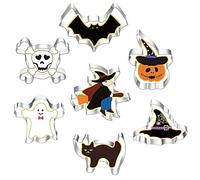 Halloween Cookie Cutters Set 7 Pieces, Stainless Steel Halloween Biscuit Cutters - Pumpkin, Bat, Ghost, Cat, Witch, Hat, Skeleton
