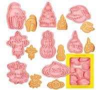 Halloween Cookie Cutters Set 8 Pcs Stamp Molds Cat Spider Bat Ghost Pumpkin Skull Haunted House Scarecrow Shaped Biscuit Cutters for Halloween Embossed Stamped Fondant Cutters