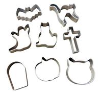 Halloween Cookie Cutters Set, 8 Pieces Halloween Cookie Cutter Shapes - Ghost, Bat, Pumpkin, Cat, Grave Headstone, Cross - Metal Biscuit Cookie Cutter for Baking Party Cake Decorations