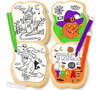 Halloween Cookies Decorating Kit Coloring Gift For Kids Food | 4 Jumbo Cookies + 3 Edible Markers | Individually Wrapped | Activities Pumpkin Witch Ghost Holiday Fall