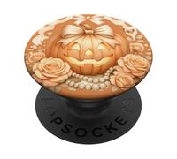Halloween Coquette Jack-o’-Lantern with Pearls and Roses PopSockets Adhesive PopGrip