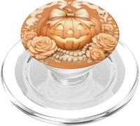 Halloween Coquette Jack-o’-Lantern with Pearls and Roses PopSockets PopGrip for MagSafe