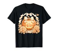 Halloween Coquette Jack-o’-Lantern with Pearls and Roses T-Shirt