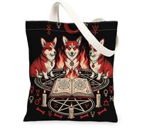 Halloween Corgi Dog Canvas Tote Bag for Shopping 13 * 15, Holiday Witchy Reusable Grocery Shoulder Bag for Women, Spooky Painting Gift Decor