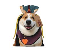 Halloween Corgi Dog Witch Christmas Gift Bags with Tags & Ribbon Ties, Xmas Drawstring Candy Treat Bag Christmas Gifts Sacks Reusable Gift Wrapping Bags for Holiday Party Favors Medium