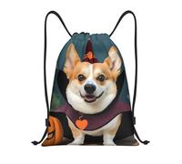Halloween Corgi Dog Witch Sports Backpack String Waterproof Drawstring Pe Bags Foldable Draw String Back Bag For Swim Trainer Outside 39X46Cm