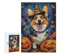 Halloween Corgi with Jack-o'-lanterns Puzzle 1000 Teile Schwer Puzzle Spielzeug Lernspiel Impossible Herausforderungsspielzeug Für Erwachsene Kinder 300 PCS