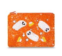 Halloween Corn Purse for Women Beaded Pumpkin Candy Corn Coin Pouch Bag Spooky Ghost Boo Purse Handmade Small Change Purse Wallet with Zipper Halloween Outfits Accessories Gifts, Multicolor, Style E