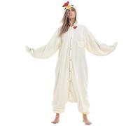 Halloween Cosplay Chicken Onesie Polar Fleece Costume - Unisex Animal Cartoon Sleepwear for Adult Christmas M