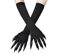 Halloween Cosplay Gloves Long Opera Gloves with Long Sleeves Sequins Nails Cat Claws Witch Devil Ghost Paw Fancy Dress Ball Gloves Creepy Pointed Fingernails Elbow Length Mitts Costume Party Props