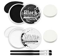 Halloween Cosplay SFX Makeup Black + White Face Body Paint with Brushes Sponge, Skeleton Ghost Joker Clown Skull Corpse Cosplay Costume Accessories Special Effects Kit Full Coverage Paints for Adults