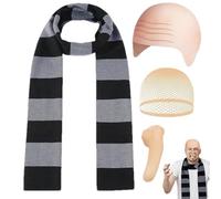 Halloween Costume Accessory Set - 4 X Striped Scarf Bald Wig, Party Headnet, Fake Nose Hat, Cute Dress Up | Creative Costume Set For Halloween Cosplay Party Adults Kids Trick Treat Celebr