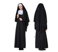 Halloween Costume Adult Priest/Nun Cosplay Costume Vintage Medieval Classic Jesus Christ Male Missionary Priest Nun Mary Long Robes Fancy Dress Cosplay Halloween Party Outfit for Men Women