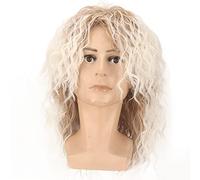 Halloween Costume Anime Wig, Men Heavy Metal Cyberpunk European Long Curly Hair, 70s 80s RockerMetal Mullet Wig For Halloween Light Blonde and Brown