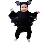 Halloween Costume Baby Black Bat Bodysuit Hooded Romper Unisex Newborn Onesie Ghost Playsuit Toddlers Jumpsuit Infant One-Piece Clothes Set Baby Fancy Dress Outfit for My 1st Halloween Celebration