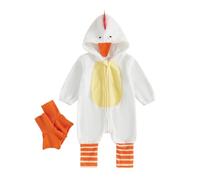 Halloween Costume Baby Boys Girls Chick Jumpsuit Long Sleeve Hooded Zip Up Romper With Feet Warmers Newborn Infant Fall Winter Clothes (White, 12-18 Months)