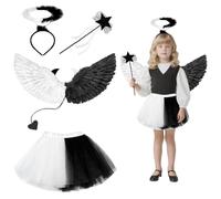 Halloween Costume Carnival Costume Women's Angel Wings Black White Angel Girls Devil Angel Costume Children Wand Angel Wings for Halloween and Carnival Party Cosplay