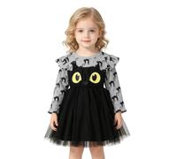 Halloween Costume Children, Tulle Dresses for Girls, Long Sleeve Crew Neck with Lace, Halloween Costume, Elegant Mesh Wing Sleeves, Tulle Dress, Cats Tutu Dress, Party Dress, Midi Dress for Festive