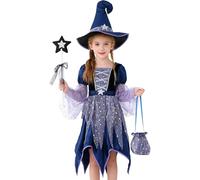 Halloween Costume Children's Witch Costume Cosplay Carnival Costumes Cotton Set Dress with Hat and Handbag Fancy Dress Girls Costume Kids Girls Fancy Dress Festival Outfit Party Carnival Costumes