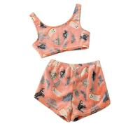 Halloween Costume Cosplay Glow in the Dark Flannel Pajama Set for Women Autumn/Winter Fleece Loungewear Cosy Homewear with Design Orange