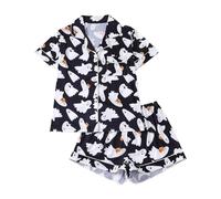 Halloween Costume Cosplay Women's Halloween Printed Collar Short Sleeve and Shorts Pyjama Set European and Style, black, XXL