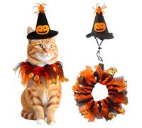 Halloween Costume for Cat Set, Pumpkin Theme Cat Witch Hat and Cloak Funny Halloween Outfit Accessories for Small Dogs Outfits