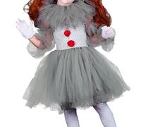 Halloween Costume For Girls, Kids Scary Clown Costumes, Fancy Dress Up Tutu Dresses With Gloves And Red Hairpins Christmas Carnival Cosplay Outfits
